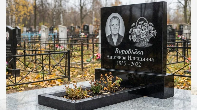 Памятник с гравировкой ромашек — выполненная работа «Воробьёва» в Норильске