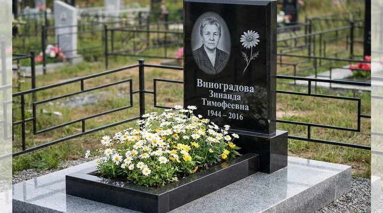 Памятник с гравировкой ромашек — выполненная работа «Виноградова» в Норильске