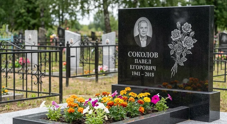 Памятник с гравировкой роз — выполненная работа «Соколов» в Норильске