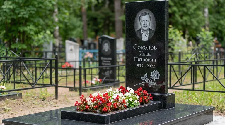 Памятник с гравировкой роз — выполненная работа «Соколов» в Норильске
