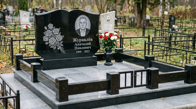 Памятник с гравировкой роз — выполненная работа «Журавлёв» в Норильске