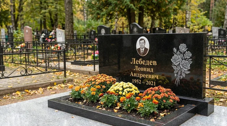 Памятник с гравировкой роз — выполненная работа «Лебедев» в Норильске