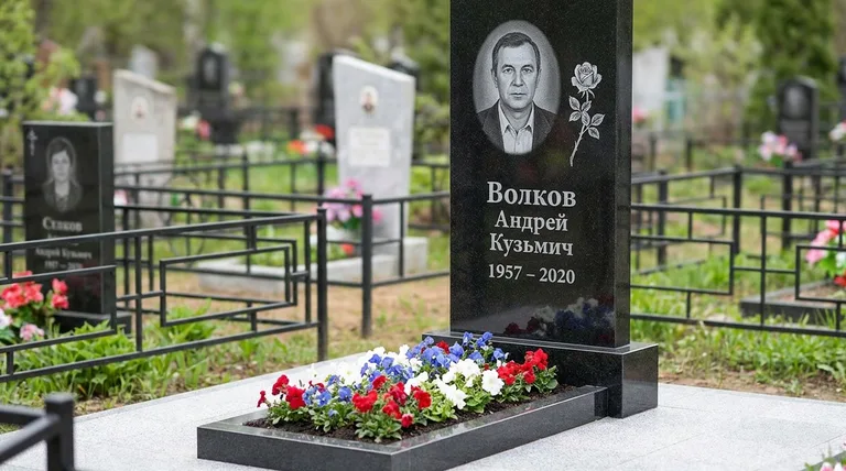 Памятник с гравировкой роз — выполненная работа «Волков» в Норильске