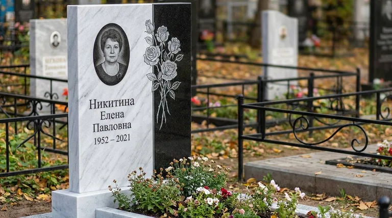 Памятник с гравировкой роз — выполненная работа «Никитина» в Норильске