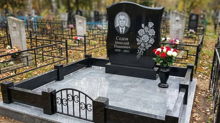 Памятник с гравировкой роз — выполненная работа «Седов» в Норильске