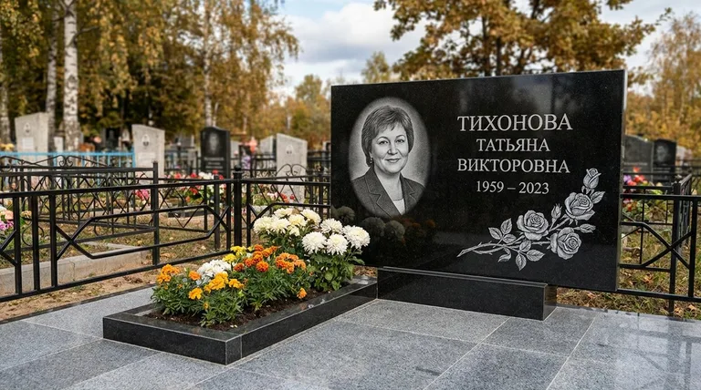 Памятник с гравировкой роз — выполненная работа «Тихонова» в Норильске