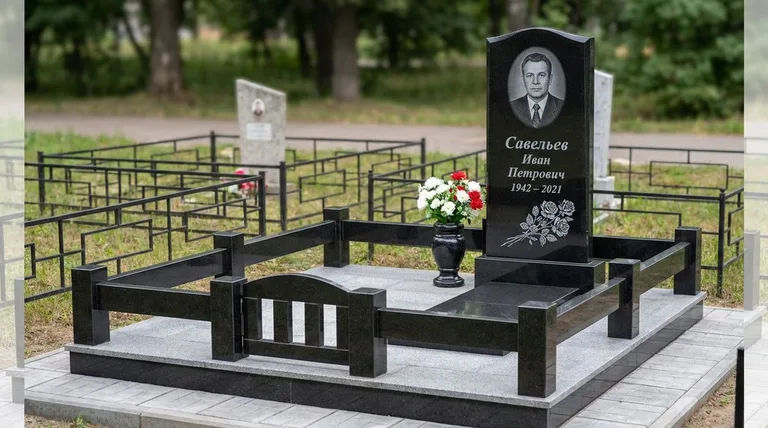 Памятник с гравировкой роз — выполненная работа «Савельев» в Норильске