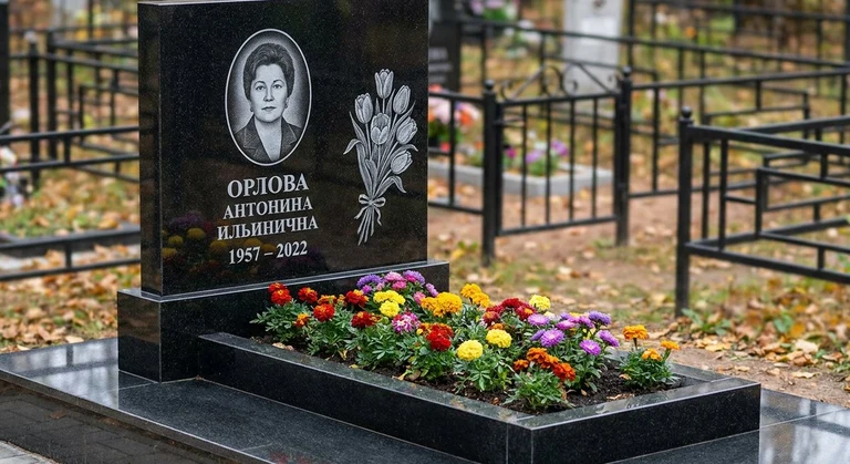 Гравировка тюльпанов на памятник в Норильске — пример работы на граните