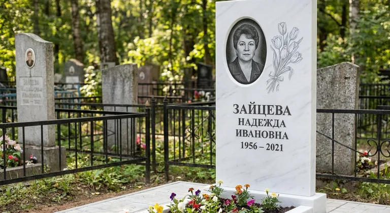 Памятник с гравировкой тюльпанов — выполненная работа «Зайцева» в Норильске