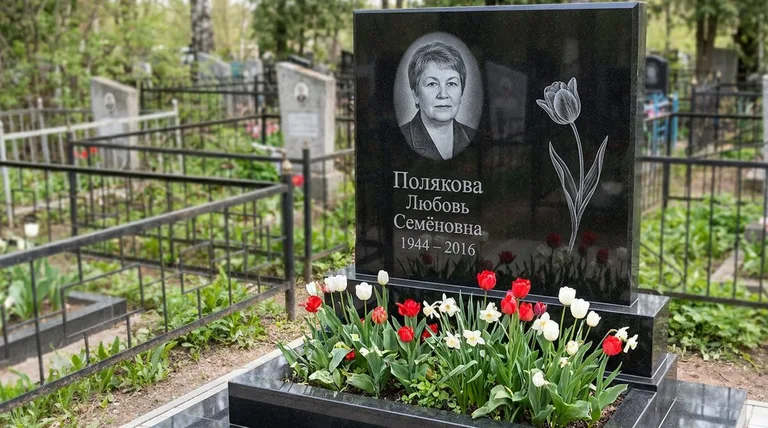 Памятник с гравировкой тюльпанов — выполненная работа «Полякова» в Норильске