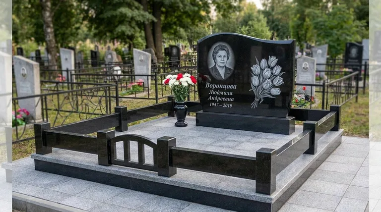 Памятник с гравировкой тюльпанов — выполненная работа «Воронцова» в Норильске