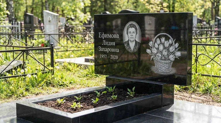 Памятник с гравировкой тюльпанов — выполненная работа «Ефимова» в Норильске