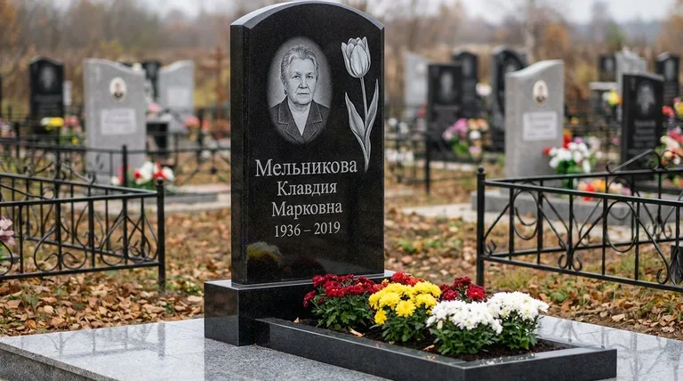 Памятник с гравировкой тюльпанов — выполненная работа «Мельникова» в Норильске