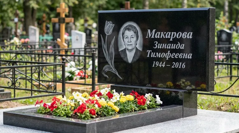 Памятник с гравировкой тюльпанов — выполненная работа «Макарова» в Норильске
