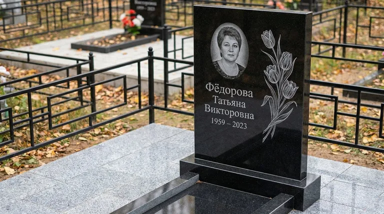Памятник с гравировкой тюльпанов — выполненная работа «Фёдорова» в Норильске