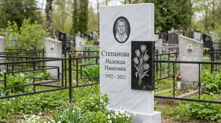 Памятник с гравировкой тюльпанов — выполненная работа «Степанова» в Норильске