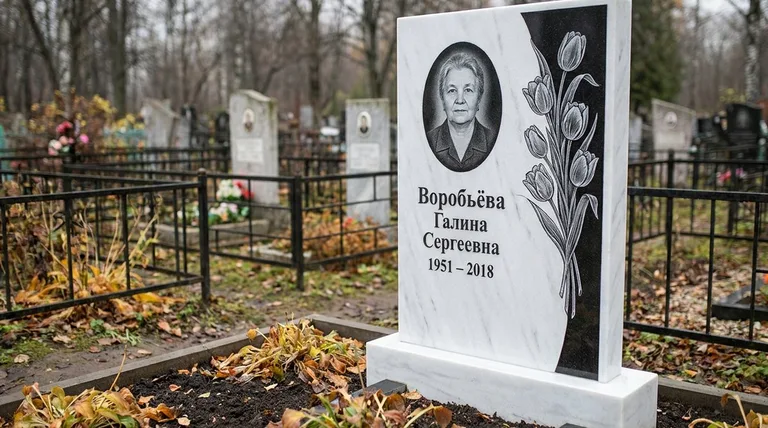 Памятник с гравировкой тюльпанов — выполненная работа «Воробьёва» в Норильске
