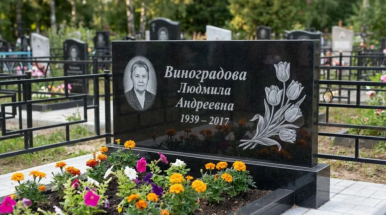 Памятник с гравировкой тюльпанов — выполненная работа «Виноградова» в Норильске