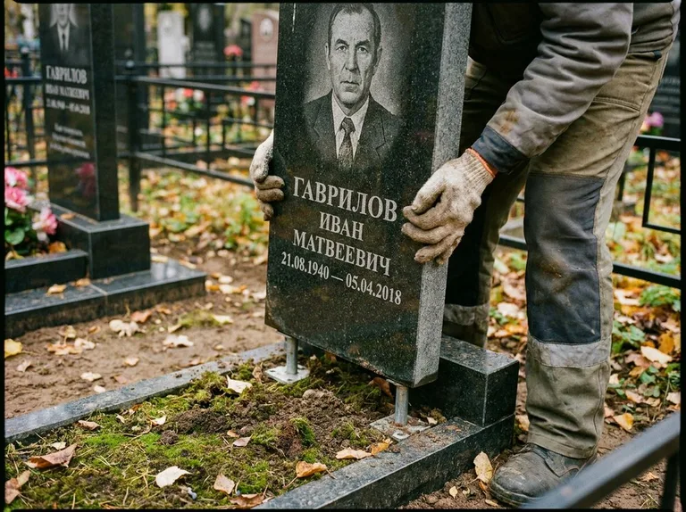 Демонтаж гранитного памятника (стелы) с могилы в Норильске