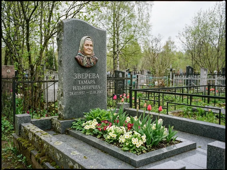 Керамический портрет на летнем кладбище в Норильске