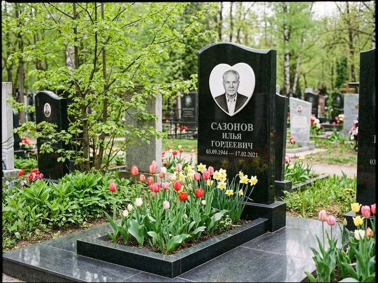 Цветной керамический портрет на памятнике в Норильске