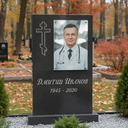 Портрет на стекле 180×240 мм на чёрной стеле в Норильске