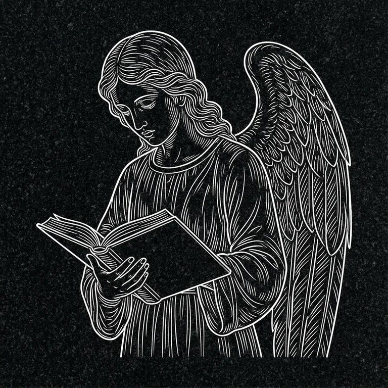 Эскиз гравировки ангела на памятник — ангел с раскрытой книгой в Норильске