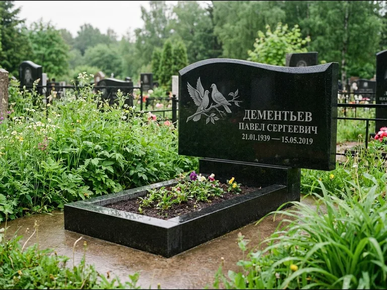 Памятник с гравировкой голубей — гравировка голубей, работа «Дементьев» в Норильске