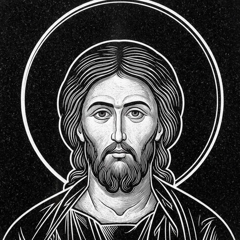 Эскиз иконы: Архангел Михаил — воинам и мужчинам, гравировка на памятник в Норильске