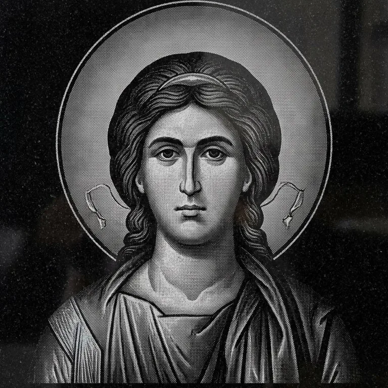 Эскиз иконы: Архангел Михаил (полутон) — образ архангела в полутонах, гравировка на памятник в Норильске