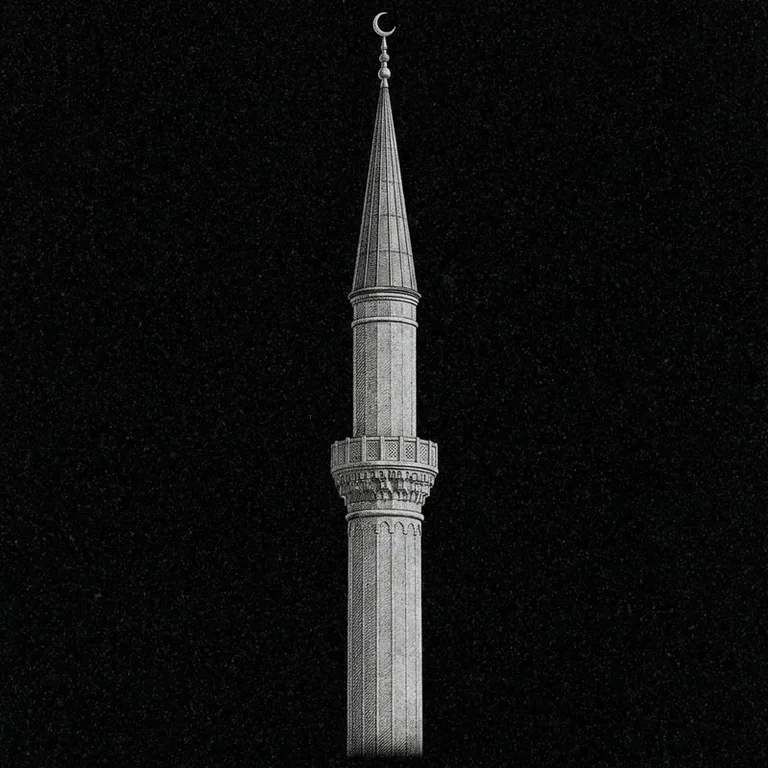 Эскиз: Минарет (фотореализм) — одиночный минарет с полумесяцем в Норильске