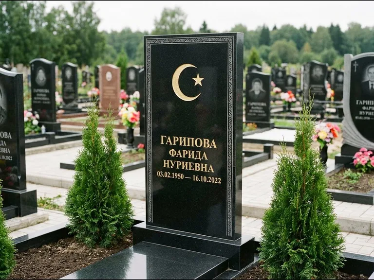 Памятник с гравировкой полумесяца — гравировка полумесяца, работа «Гарипова» в Норильске