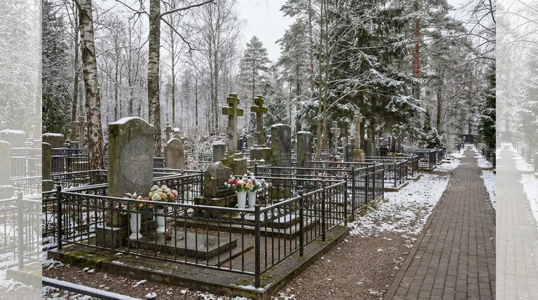 Гранитный памятник на участке Ковалёвского кладбища в посёлке Ковалёво под Санкт-Петербургом