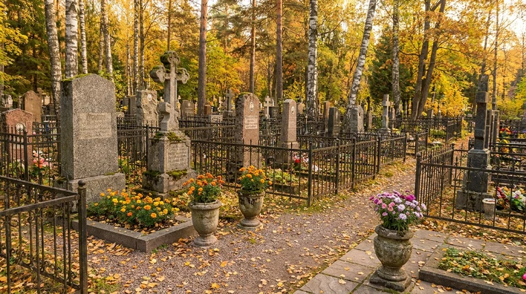Гранитный памятник на участке Нового Колпинского городского кладбища в Колпино