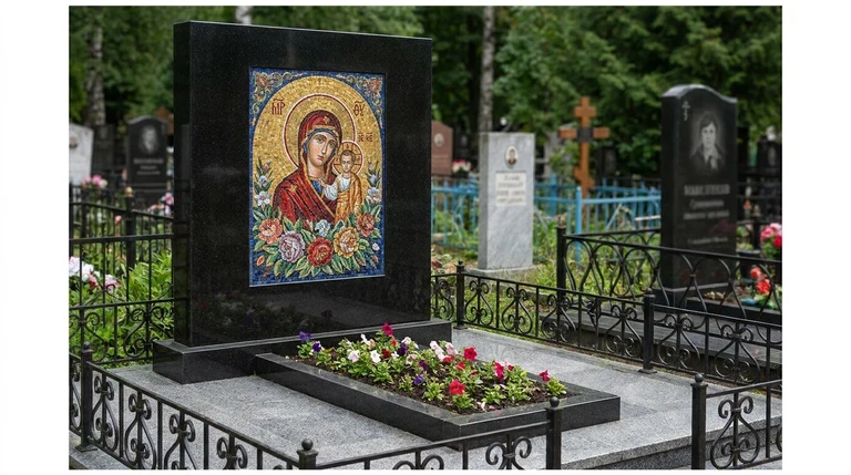 Мозаика на памятник в Норильске — цветное панно из смальты на чёрной гранитной стеле