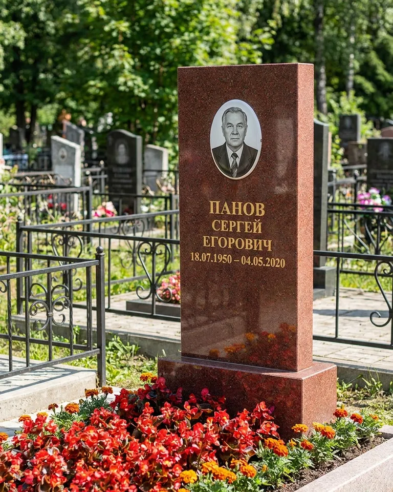Двойной серый памятник под ключ с вазой в Норильске