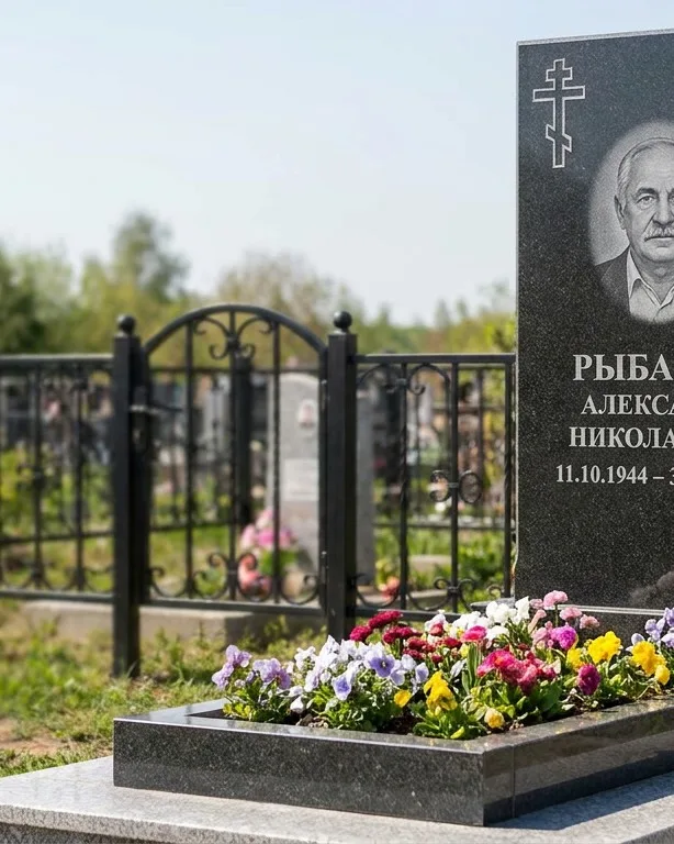 Двойной памятник под ключ с ярким цветником в Норильске