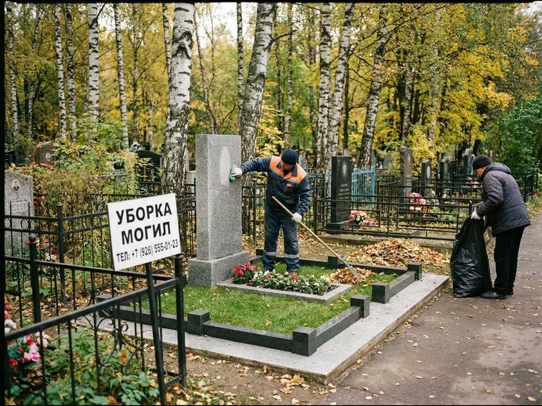 Уборка могил на кладбище