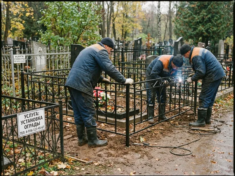 Установка ограды на кладбище