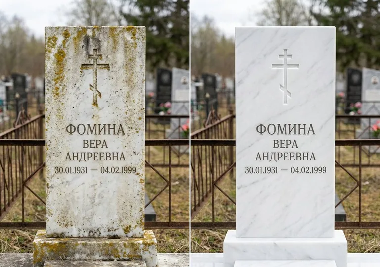 Восстановление мраморного памятника от желтизны и налёта в Норильске