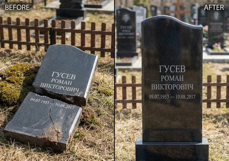 Склейка расколотого памятника: до и после в Норильске