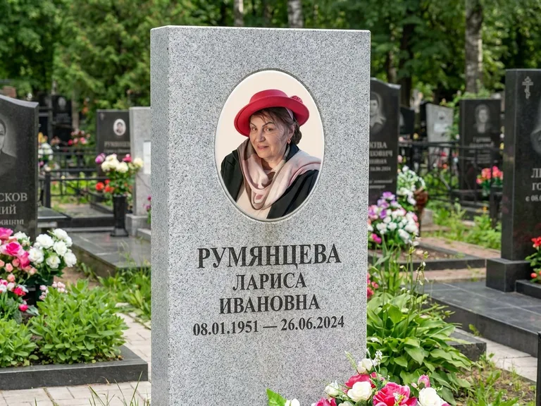 Портрет на памятнике в Норильске — Цветной портрет → овальная фотокерамика на светлом камне