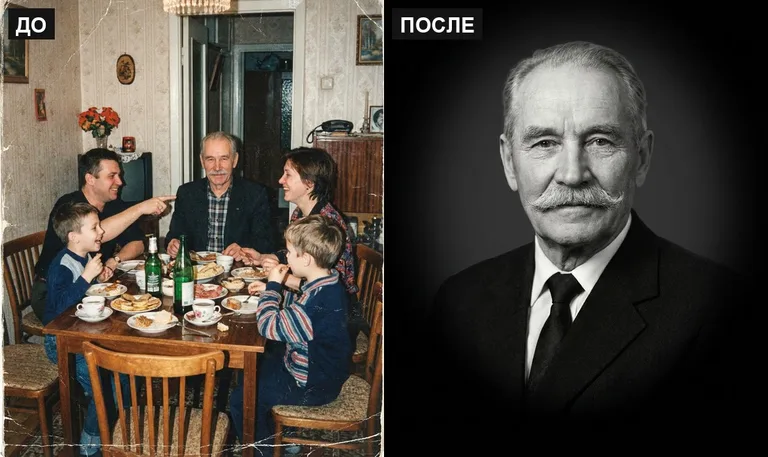 Ретушь фото на памятник — выделение из группового: до и после в Норильске