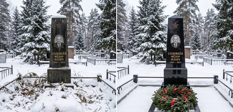Уборка старого памятника до и после в Норильске