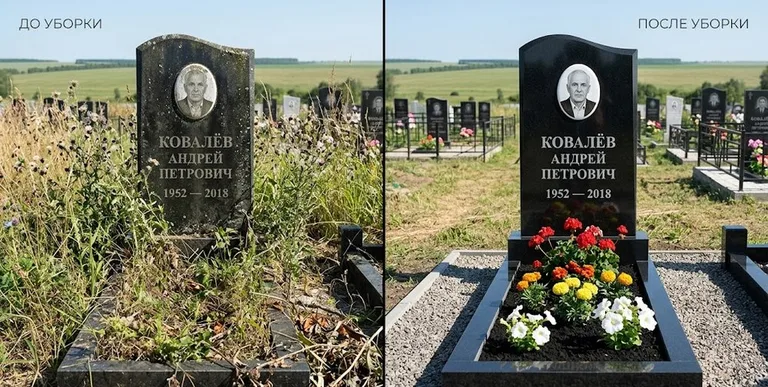 Уборка могилы до и после — ухоженный участок в Норильске