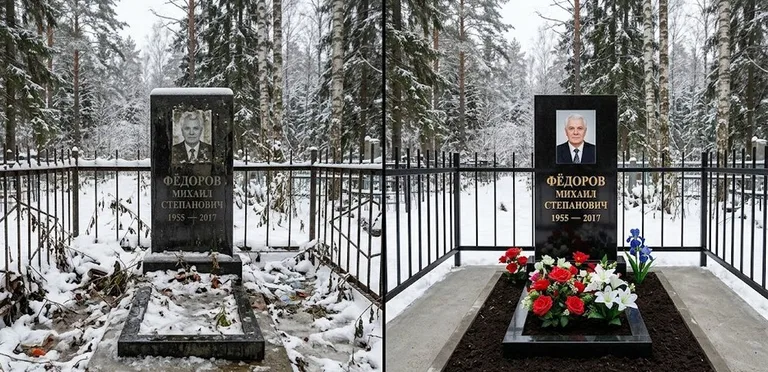 Диптих №20: тротуарная плитка вокруг памятника отмыта аппаратом высокого давления в Норильске