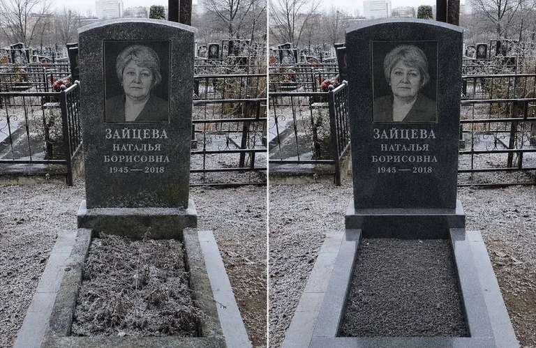 Диптих №10: белый мрамор — убраны жёлтые подтёки, восстановлена белизна стелы в Норильске
