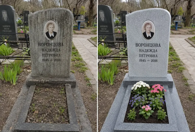 Уборка могилы до и после весной — городское кладбище в Норильске