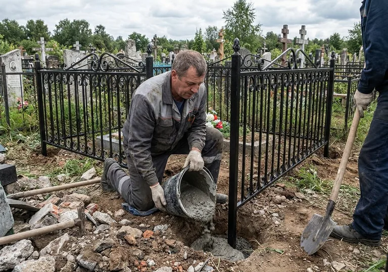 Установка ограды бетонированием ножек в грунт в Норильске