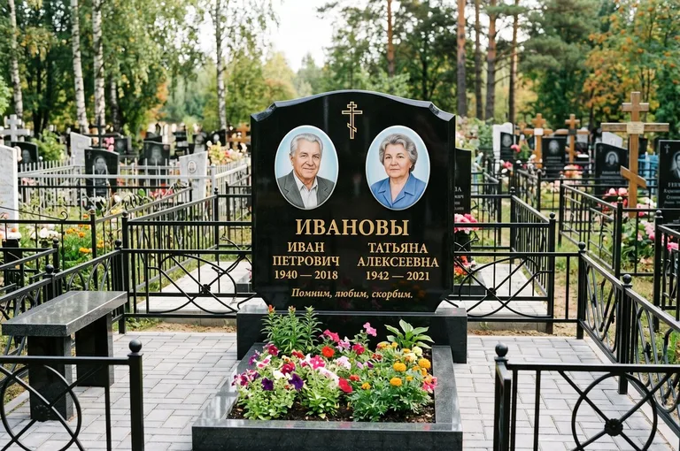 Двойной памятник с оградой и благоустройством в Норильске